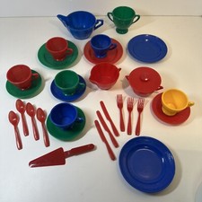 Vintage 30 Piece Multi-Colored Childs Tea Set Ideal, Plasco, Columbia