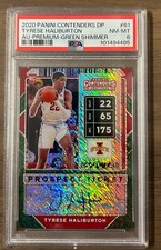 2020-21 Panini Contenders DP Auto Premium Green Shimmer Haliburton RC PSA 8 NMMT