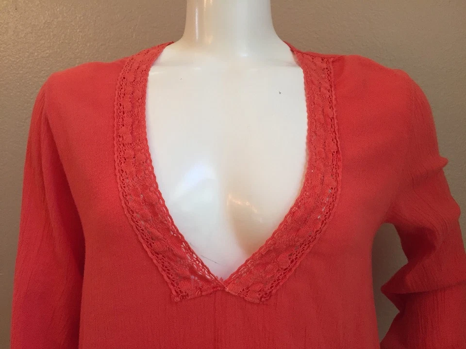 Top túnica Saint Grace naranja brillante algodón gasa crochet talla S Foto 2 de 4