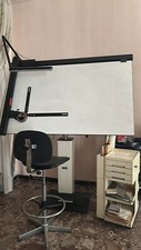tavolo da disegno tecnigrafo 200x100cm girevole 360° con mobiletto e sedia
