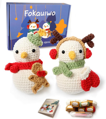 Crochet Kit Beginners Easy Yarn 2 Pcs Snowman Beginner Kits Absolute Starter