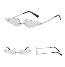 Fire Flame Shape Unique Funky Hip Party Rave Festival Costume Silver Sunglasses