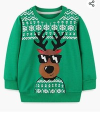 NEW, Reindeer And Snowflake Sweater Green Christmas Holiday size Kid 12.