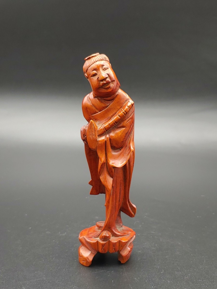 黄杨木雕像八仙韩湘子Antique Republic China Boxwood Hand 黄杨木雕像八仙韩湘子Antique Republic China Boxwood Hand