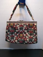 Vintage Beaded Purse. Floral Pattern With Purple Inside -11x7