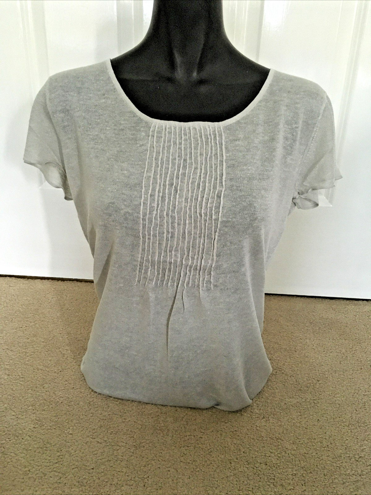 Emreco Ladies Linen Blend Cap Sleeve Light Grey Coloured Top Size 12 BNWT