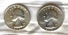 Two 1964 D silver washington quarters
