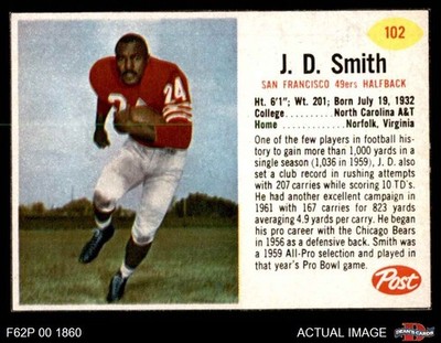 1962 Post Cereal #102 J.D. Smith 49ers North Carolina A&T 5 - EX