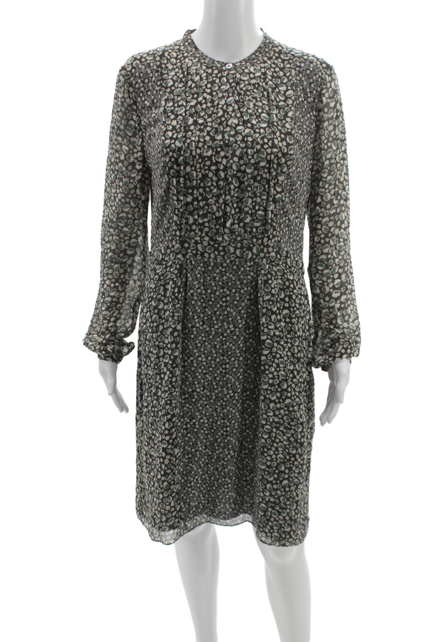 Burberry Brit Women Silk Black Floral Shirt Dress Long Sleeve Knee Size 12Free Shipping in US $100+ Orders | $6.95 Orders Below