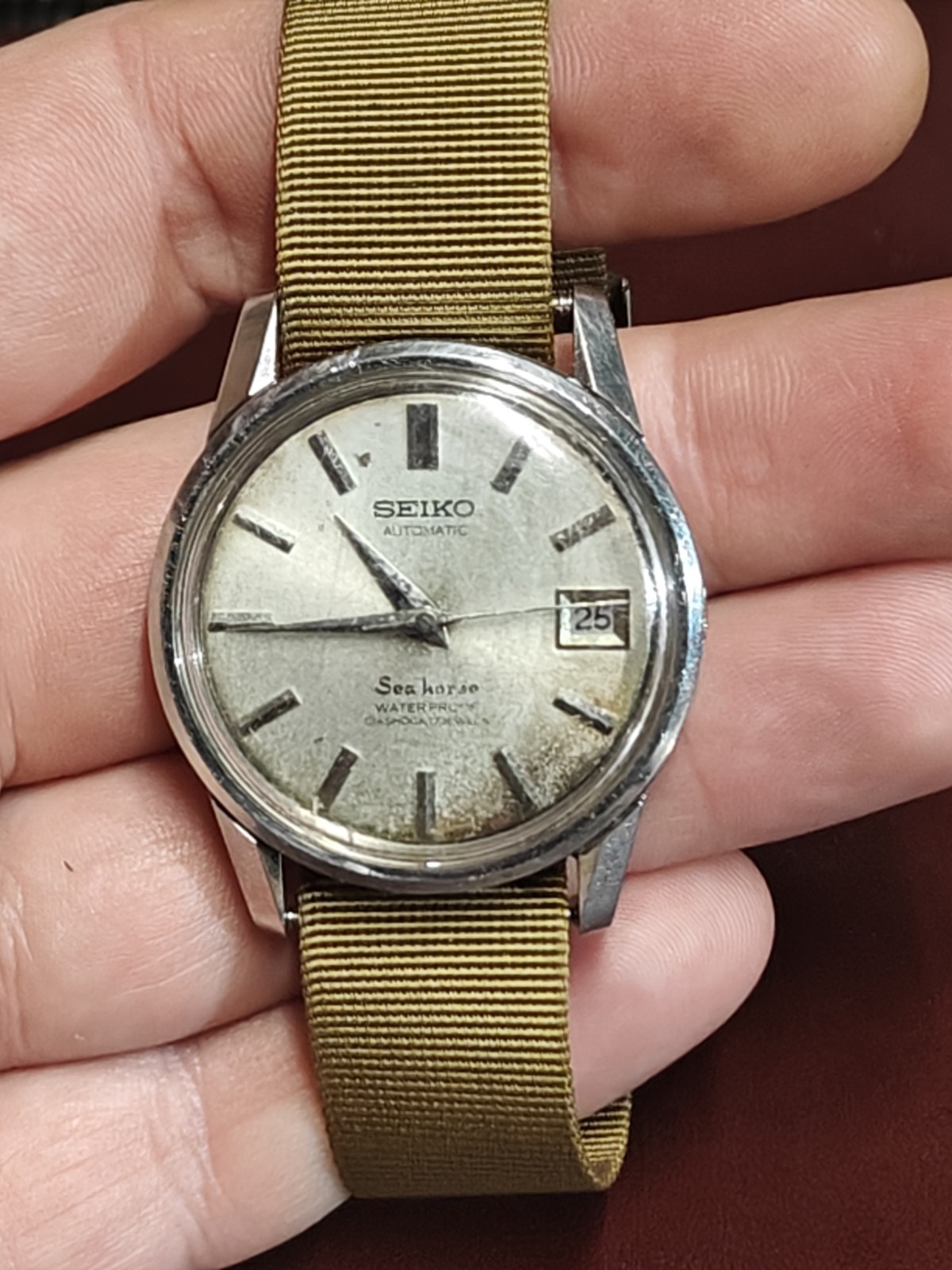 VINTAGE RARE SEIKO SEAHORSE Day Automatic Wind 7625-8030 T AD WATCH  1967 WORKS