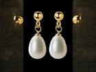 18 Ct Yellow Gold  3mm Ball's White Pearl's Earrings Stud Push Back Gift Pouch