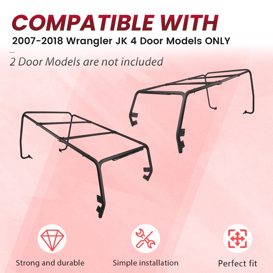 Powder Coated Roof Rack For Jeep Wrangler JK 07-18 4 Door 350LBS Textured Steel Foto 4 de 4