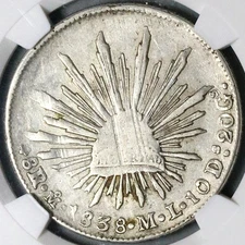 1838-Mo ML NGC XF 40 Mexico 8 Reales Cap Rays Scarce Silver Coin (25092701C)