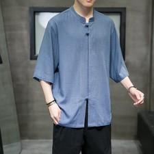 Men's Linen Short Sleeved T-shirt Shirt Chinese Style Summer Half Sleeved Jacket