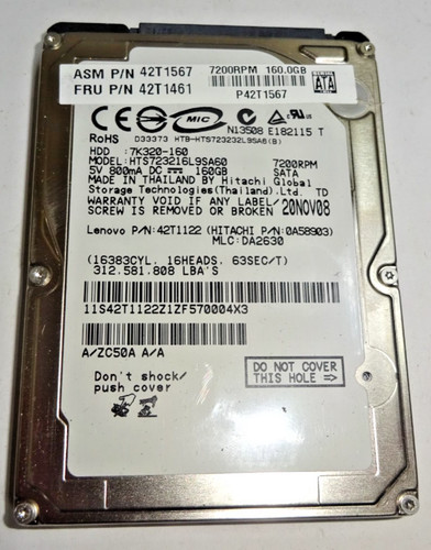HITACHI  ** HTS723216L9SA60 ** 160 GB SATA HDD Notebook 2.5 Zoll #NFP1260