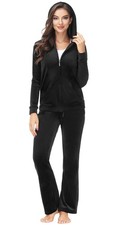 Velour Tracksuit Women 2 Piece Zip-Up Velvet Sweatsuits Hooded Soft Jogging S...
