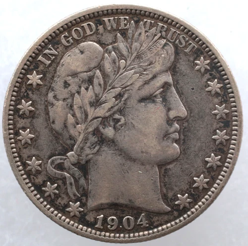 KAPPYSCOINS GH600  1904 CHOICE EF XF   BARBER  HALF DOLLAR