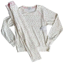 PJ Salvage Womens Medium Ivory Pink Rosebud Pajama Set NWT