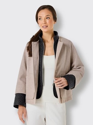 Jacke beige 50 Creation L Damen Wolljacke in 2-in-1-Optik -.3160