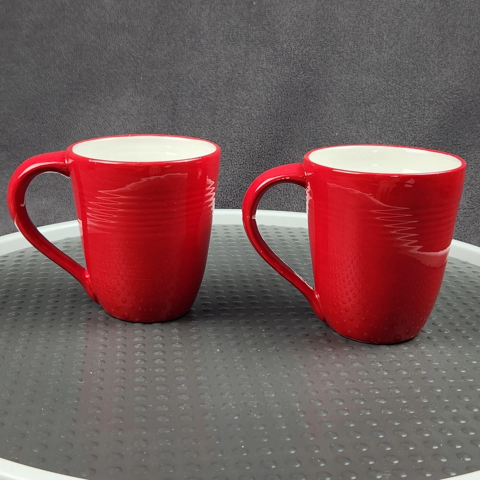 Conjunto de 2 xícaras de café Hallmark Natal floco de neve cerâmica vermelha feriado - Imagem 4 de 4