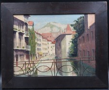 antique painting Annecy landscape
