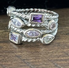 Purple, Pink White Multi-Stone Silver Ring Ladies Size 6.5