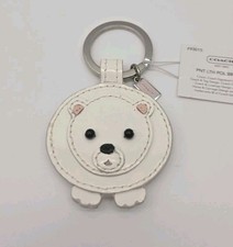COACH POLAR BEAR Mink Tail White Patent Leather Key Ring/Fob Bag Charm Charm NWT