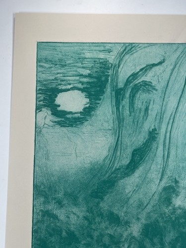 Surreal Print Of Mountain Landscape Under Moon Or Face & Shapes Blue 15x11” Art - Picture 4 of 13