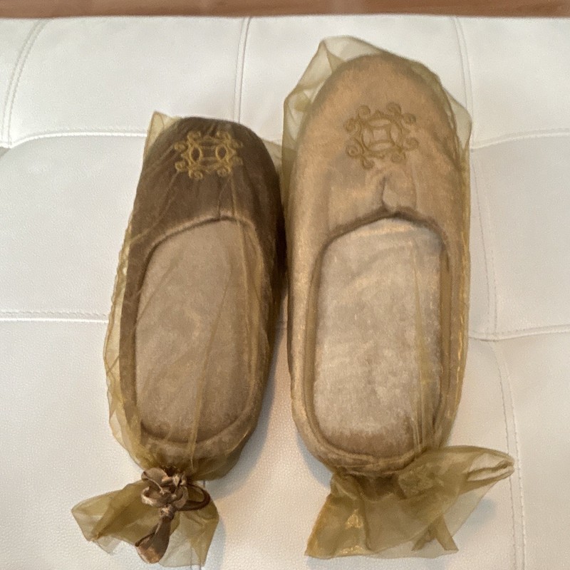 Brown Sheer Organza BathroomSlippers w/ Tulle Ribbon Trim Bow Embroidered Detail