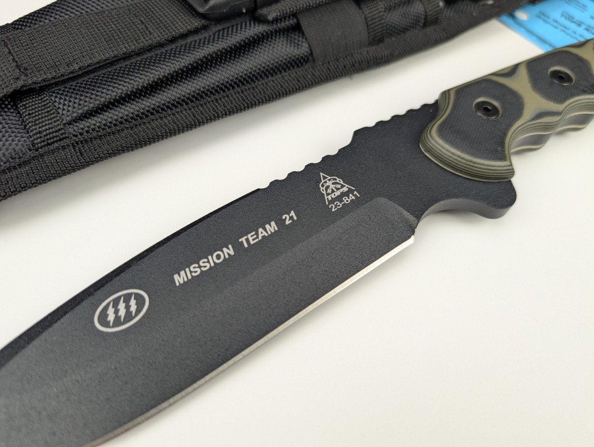 Tops Knives Mission Team 21 Knife Green/Black G10 Handle Carbon 