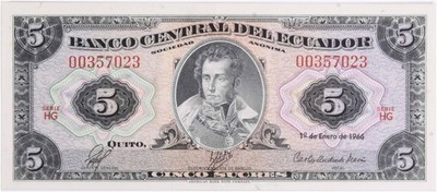 1966 Ecuador 5 Sucres #100B Choice CU Uncertified