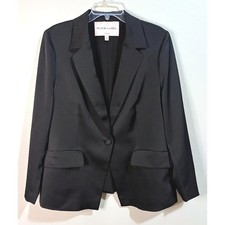 Black Label by Chico's Blazer Womens 16 Black Excellent Single Button Satin