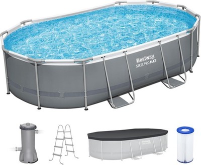 Bestway Power Steel 16ft x 10ft x 42in Rectangular Above Ground Swimming Pool Se