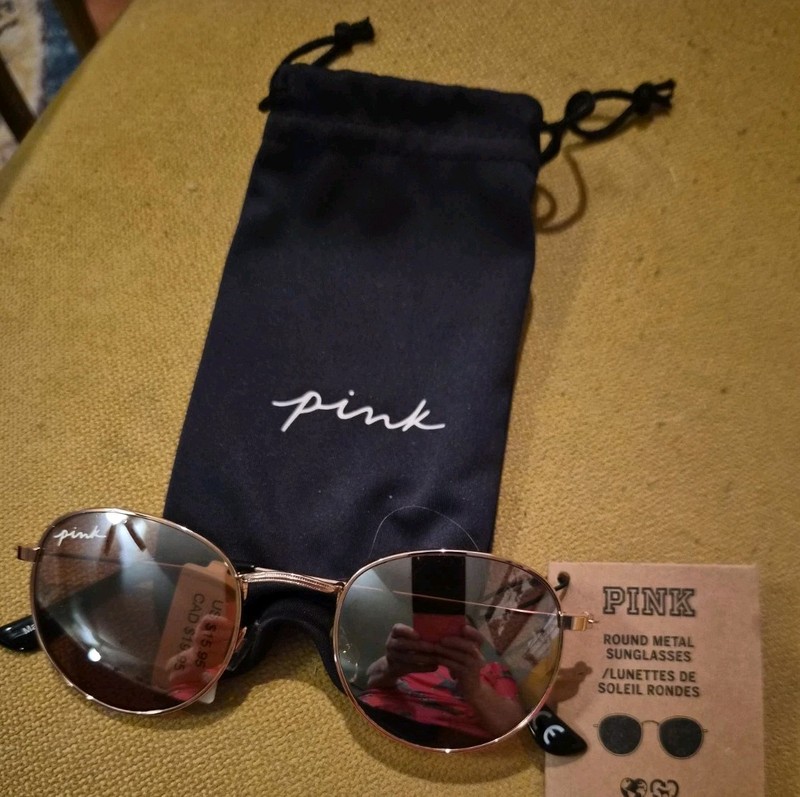 NEW Victorias Secret PINK Sunglasses Round Metal Gold Bag