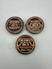 VTG Kiwi Shoe Polish Lot Of 3 1 5/16oz Advertising Tins - Slightly Used