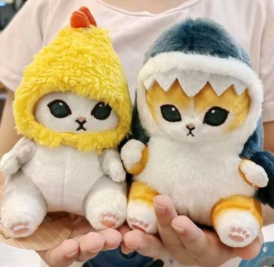 Kawaii 2Pcs Tempura Fried Shrimp Shark Cat Plush Keychain   Cute Mofusand Anime