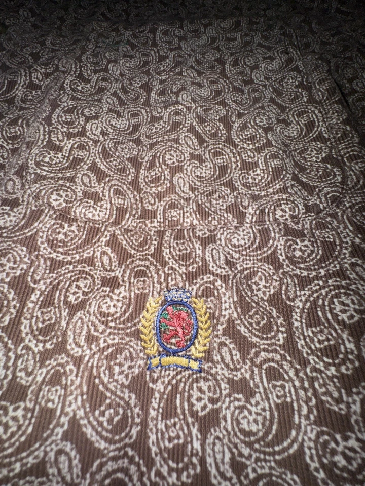 复古 Y2K Tommy Hilfiger 纽扣衬衫男式大号灯芯绒佩斯利棕色 — 第 4/4 张图片