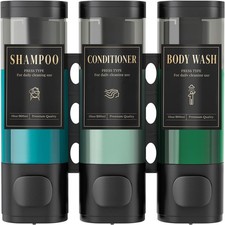 Shampoo and Conditioner Dispenser, No Drill Wall Mounted, 3 Chamber with