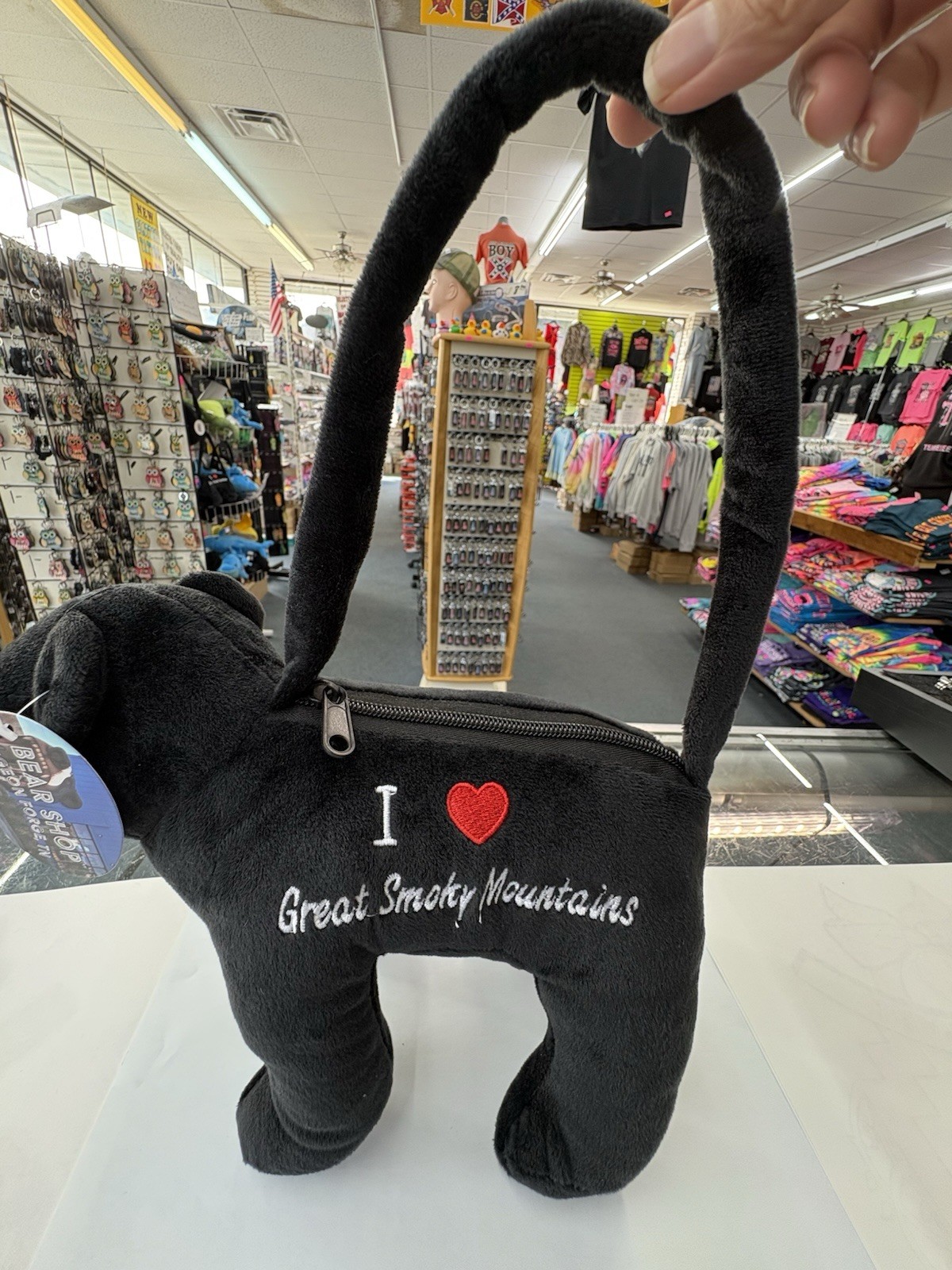 Kids Black Bear Plush purse with Zipper Compartment. 