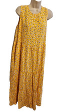 M&S Ochre Yellow Floral Tiered Maxi Dress Size 12 Cottagecore Boho Summer Sun