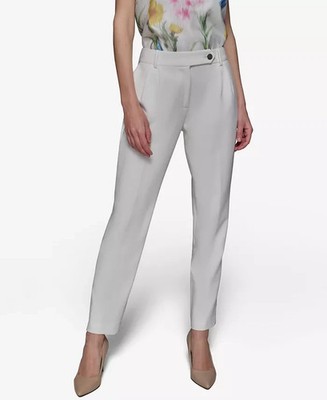 KARL LAGERFELD PARIS Womens Pleated Straight-Leg Dress Pant Trouser Soft White 4