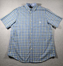 Chaps Men's Dress Shirt, Blue Plaid, Size XL, Short Sleeve