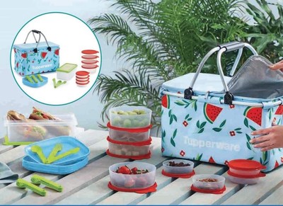 2 Assiettes Tupperware Avec Couvercle – Orange Et Bleu – Camping, Pique-nique – Occasion TB