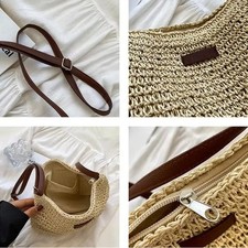 Women Straw Crossbody Bag Summer Beach Woven Shoulder Handbag Purse