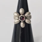 Vintage Sterling Silver Flower Ring Garnet Center Size 5