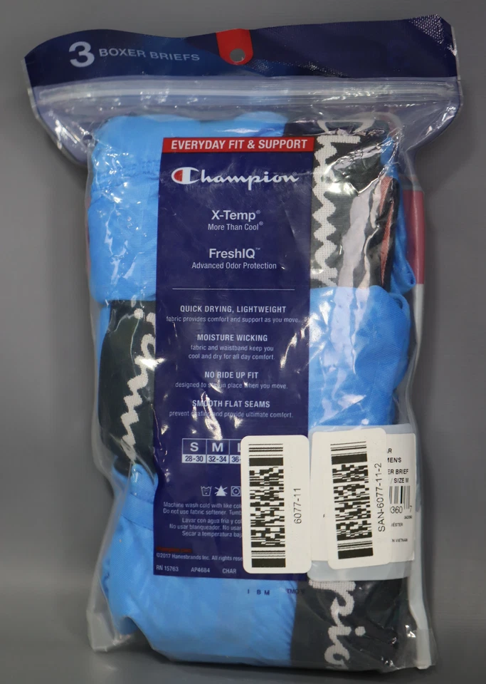 Paquete de 3 calzoncillos boxer Champion Active Performance para hombre azules talla M 32-34 Foto 2 de 4