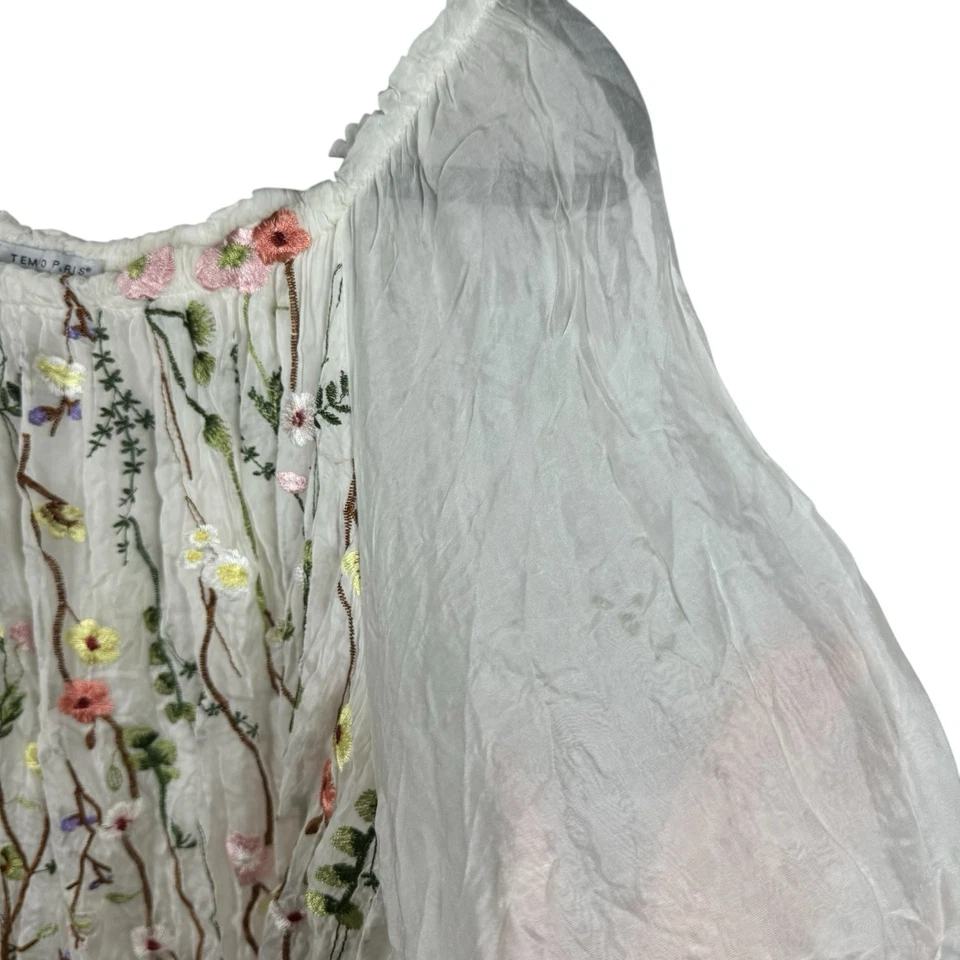 Top para mujer Tempo Paris forrado talla S floral seda bordado volantes transparentes boho Foto 2 de 4