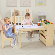 Kids Art Table and 2 Chairs Toddler Craft Table W/ Storage Bins and Paper Roll
