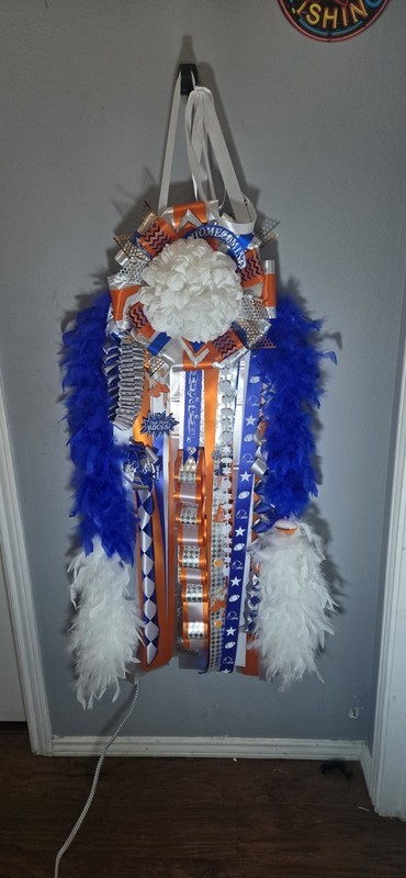 Handmade Blue Orange Silver White Homecoming Mum Garland Ribbon Wall Hanging