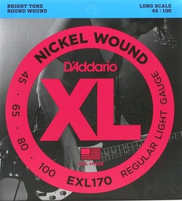 D'Addario Nickel Wound, Light, Super Long Scale, 45-100 Bass Guitar Strings EXL1